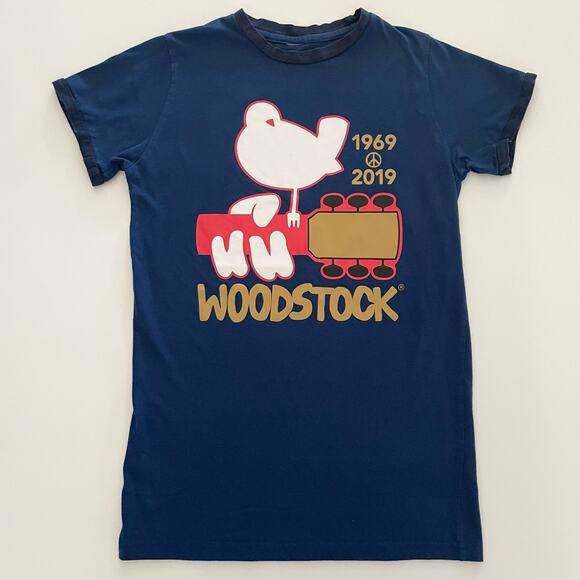 None and/or Unknown Tops - Woodstock 2019 50th Anniversary Ringer Concert S/S Tee Navy - Women's - Small